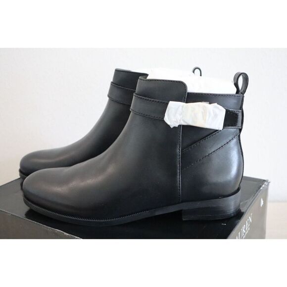 Lauren Ralph Lauren Women's Sz 7.5B Black Bonne Leather Ankle Booties - Picture 5 of 13